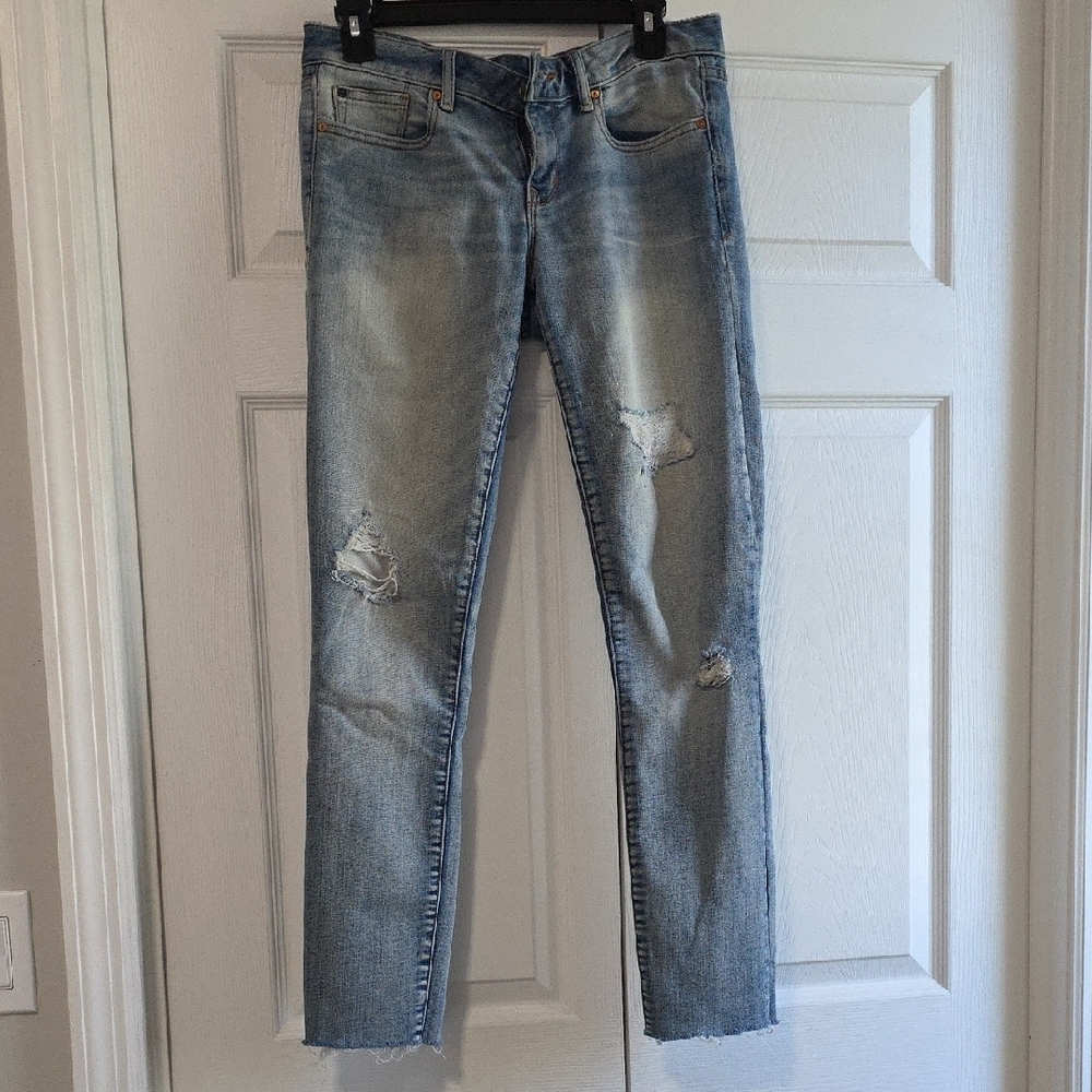 GAP Blue Straight Leg Jeans with Distressed Details
